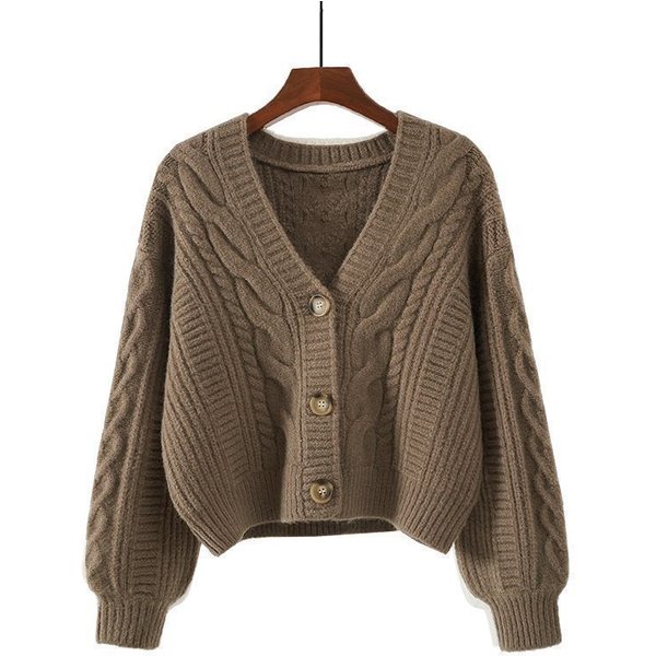 Women's Clothing V Neck Sweater Loose Women's Lazy Style Autumn And Winter Wear New Retro Twist Short Cardigan Jacket