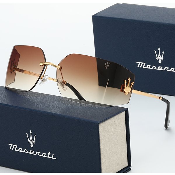 Maserati Luxury Rimless Square Sunglasses For Women, HD Anti-Glare Gradient Lens UV400 Eyewear, Lightweight Corrosion Resistant Alloy Frame