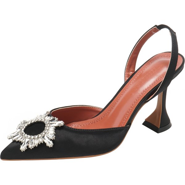 Solid color pointed women's sandals new sun buckle rhinestone high-heeled shoes with a glass with a baotou women's shoes
