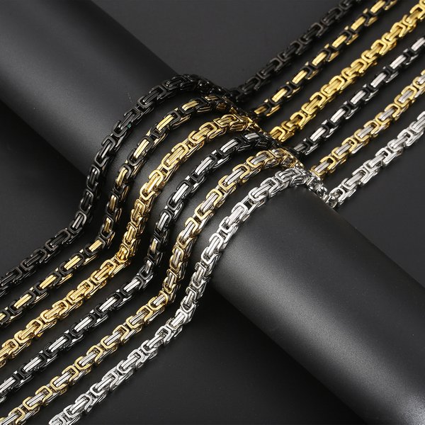 Hop Hip Multicolor Cuban Titanium Byzantine Square Buckle Link Emperor Chain Stainless Steel Necklace For Men-image