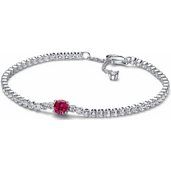 S925 Silver Plated Dense Chain Shiny Heart Shaped Tennis Shiny Red Gem Bracelet