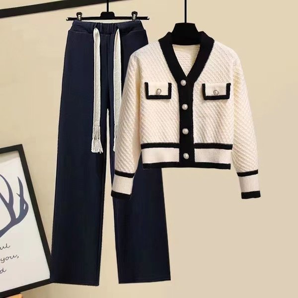 Women's Clothing Suits For Women's Clothing Style Sweater High Waist Wide Leg Pants Two Piece Suit