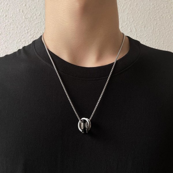 Simple Titanium Steel Pendant Men And Women Street Hip Hop Trend Personality Accessories Double Ring Necklace-image