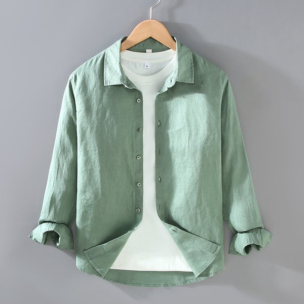 Pure Linen Men's Shirt, Spring And Summer Casual Collar Shirt, Plus Size Loose And Versatile Clothes, Trendy-image