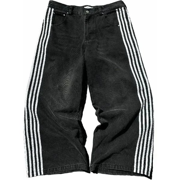 Streetwear Y2K Denim Pants Men's Loose Straight Leg Jeans High Waist Baggy Trousers Vintage Retro Casual Pants For Spring Autumn (Blue/Pink/Black)