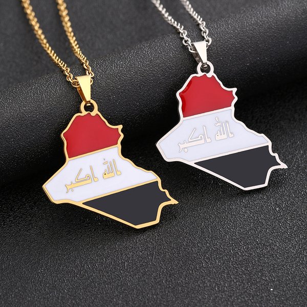 Hot-Selling Iraq Map Necklace Men's And Women's Famous Couple Titanium Steel Necklace Accessories-image