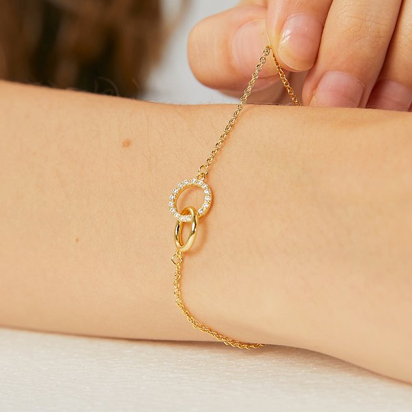 Simple Copper Plated Real Gold Diamond Round Bracelet Female Ins Double Ring Hand Jewelry-image