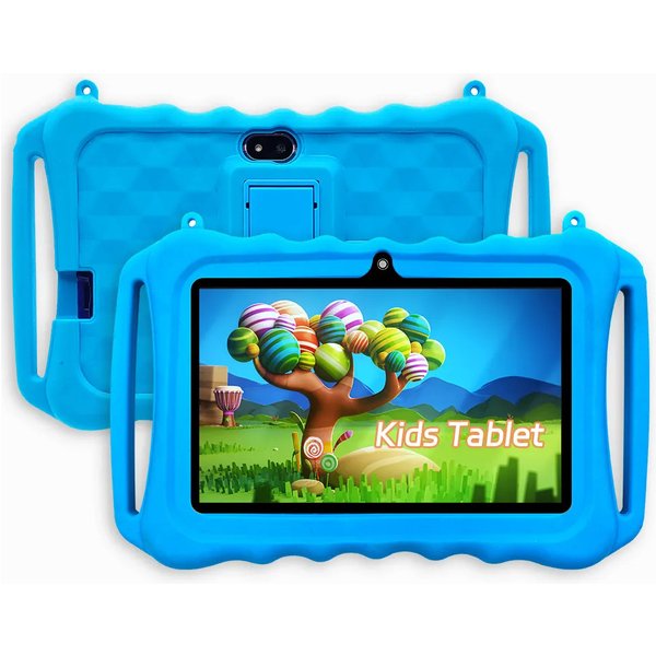 7 Inch Android Learning Tablet For Kids With 2GB RAM, 32GB Storage, WiFi, Dual Camera, Bluetooth, GPS – Includes Leather Case (Blue/Pink)