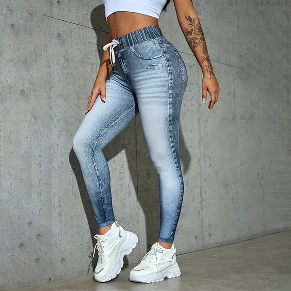 Women's Clothing High Waist Drawstring Printed Trousers High Elastic Yoga Hip Lifting Abdomen Tights Cycling Fitness All Match-image