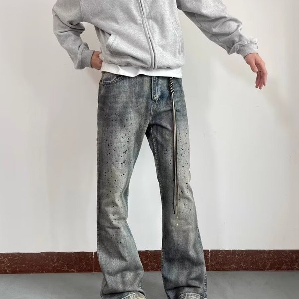 Men's Loose Straight Leg Trendy All Match Trousers Trendy Brand Paint Splash Ink Large Size Straight Jeans