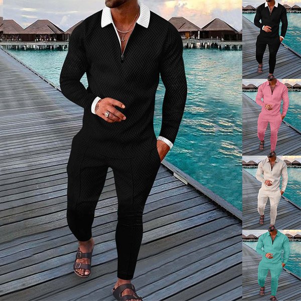 Men's Clothing Long Sleeved Trousers Two Piece Sports Casual Suit-image
