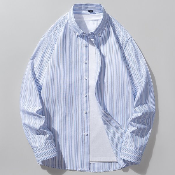 Men's Oxford Woven Shirt Youth Long Sleeve Business Casual Striped Shirt-image