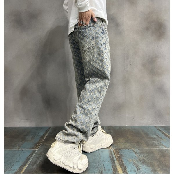 2024 American High Street Jeans Men's Loose Straight Leg Trendy Brand Set Versatile Pants