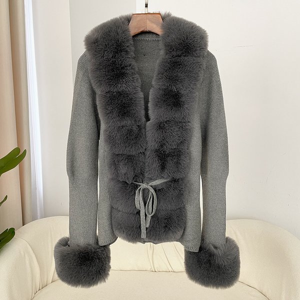 Women's Clothing Hot Selling Spring And Autumn Cardigan Fur Coat New Fox Fur Sweater Women's Knitted Sweater-image