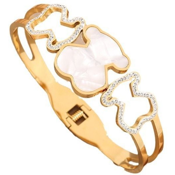 Niche Fashion Bear Full Diamond White Shell Titanium Steel Bracelet For Women, European And American Light Luxury
