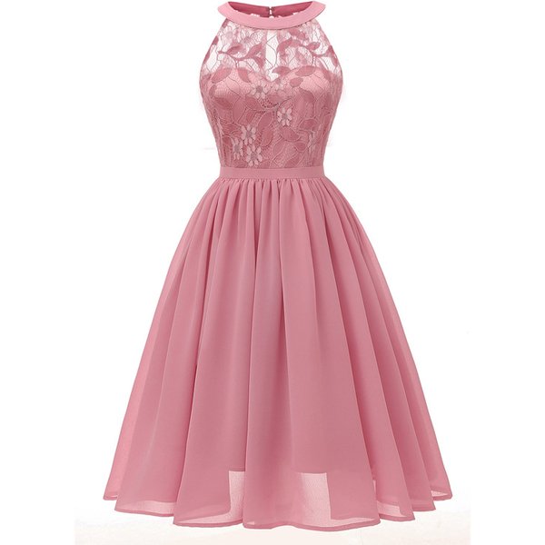 Elegant Chiffon & Lace Cocktail Dress – Flowy A-Line Midi Dress For Women (S-XXL, Plus Size Friendly)