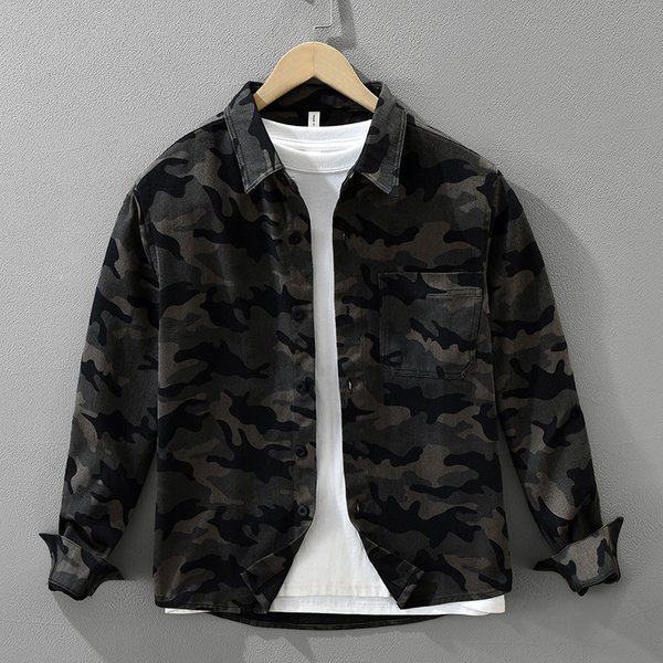 Retro Printed Long Sleeved Shirt For Men, Fashionable And Versatile, Casual And Loose Top