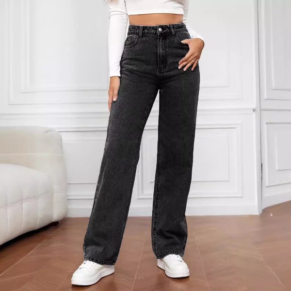 Women's Clothing High Waist Jeans Light Color Washed Loose Wide Leg Large Size Straight Pants