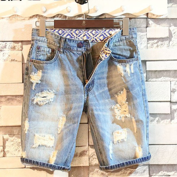 Men's Clothing Denim Shorts Slim Trend Casual Fashion Beggar Wear Holes 5 Five-Point Pants-image