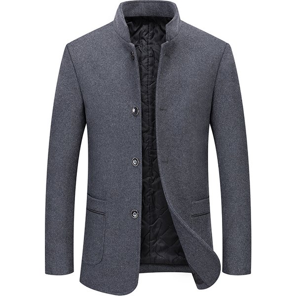 Men's Wool Blend Stand Collar Overcoat - Business Casual Winter Coat With Cotton Lining, Wrinkle-Free & Multi-Pocket Design-image