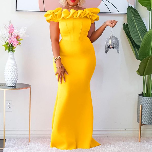 women's clothing 2023 new solid color fishtail skirt fungus edge slim evening dress African long skirt