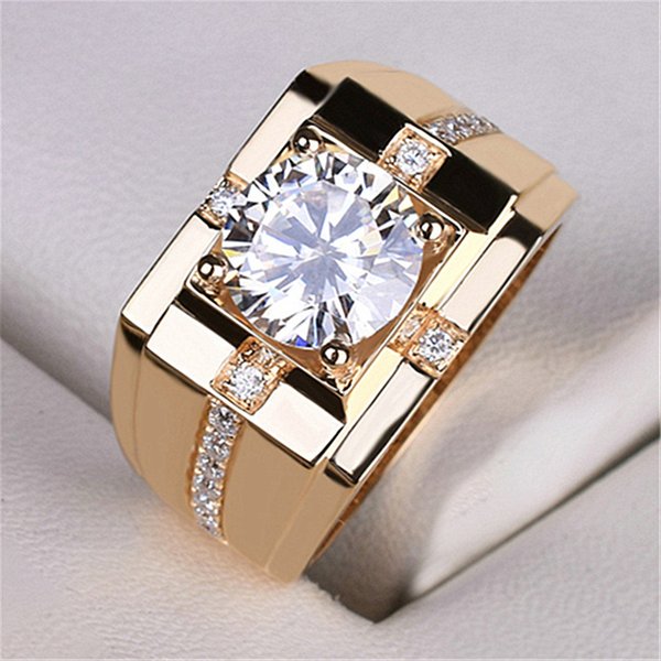 Domineering Champagne Gold Business Hearts And Eight Arrows Zircon Men's 1-carat Copper Ring