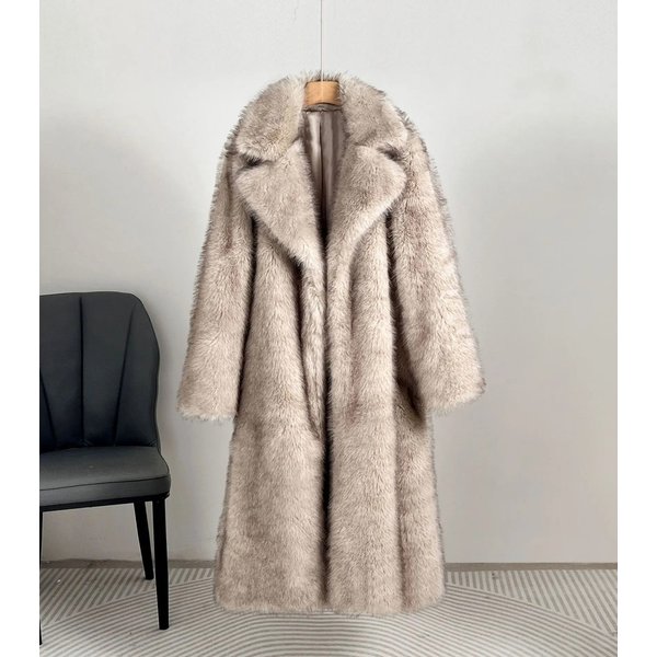 Luxury Fur Coat – Long Plush Suit Collar Coat For Women (White/Black, Beige, Brown, Camel, S-XXL)-image