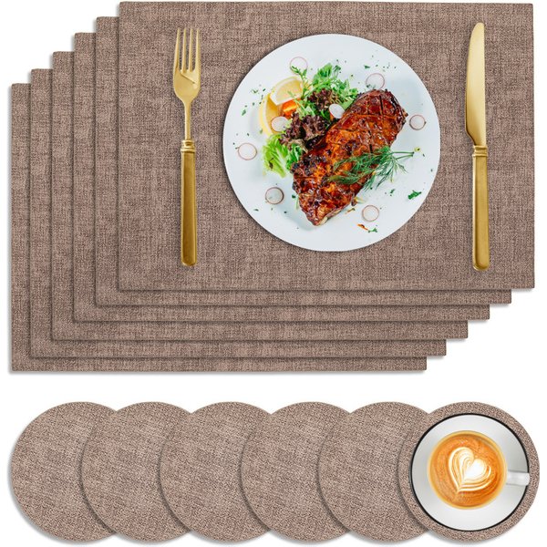 Placemats Set (6-Piece) - Waterproof & Heat-Resistant Table Mats (Leather-Look Oil-Proof Non-Slip Square Design For Dining Table)-image