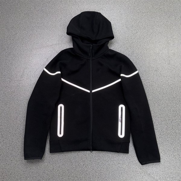 Men's Clothing 25 Years Spring And Autumn New Hooded Sports Black Jacket Outdoor Leisure Reflective Strips Laminated Tops Air Layer Cotton Men-image