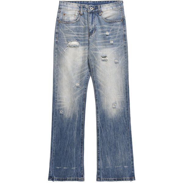 Men's Clothing American Gradient Ripped Jeans High Street Vibe Trendy Brand Design Men's Loose Straight Wide Leg Pants Trousers-image
