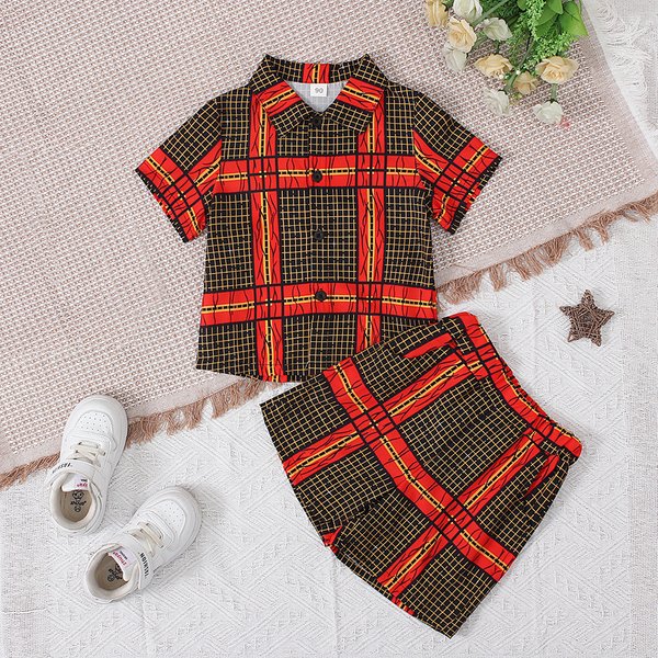Boys' Summer Two Piece Clothing Set Bohemian Collared Shirt And Shorts Children's Export Quality