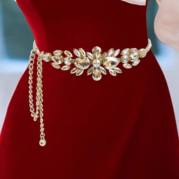 New Women's Rhinestone Inlaid Belt High-end Gold Waist Chain Fashion Dress Evening Gown Accessory For Women