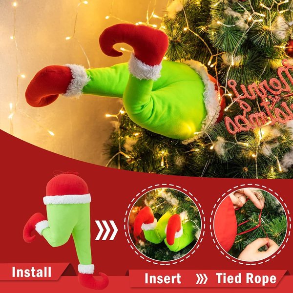 Christmas decorations Grinch green prosthetic leg Christmas tree pendant old man Grinch elf leg doll