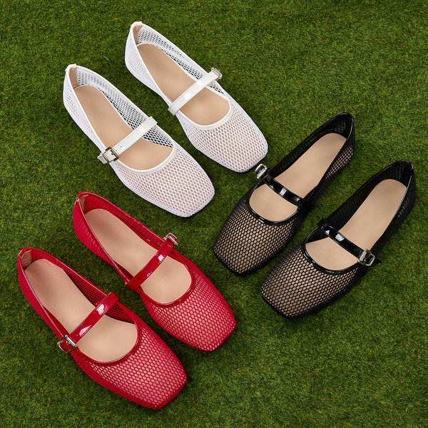 foreign Trade Cross-border In-stock Flat Summer Mesh 2025 New Hollow Mary Jane Shoes