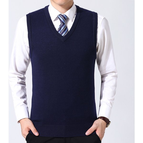 Men's Clothing Men's Solid Color Wool Vest Autumn And Winter Basic V-Neck Knitted Vest Middle-Aged And Elderly Casual Wool Vest Dad Shirt-image