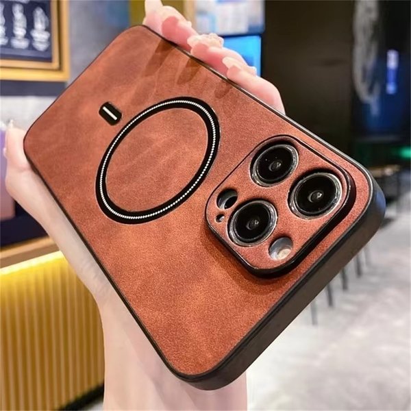 Luxury Leather Retra Case For Iphone 16 15 13 14 12 11 Pro Max 16 Plus For Magnetic Wireless Charge Mag Safe Full Cover-image