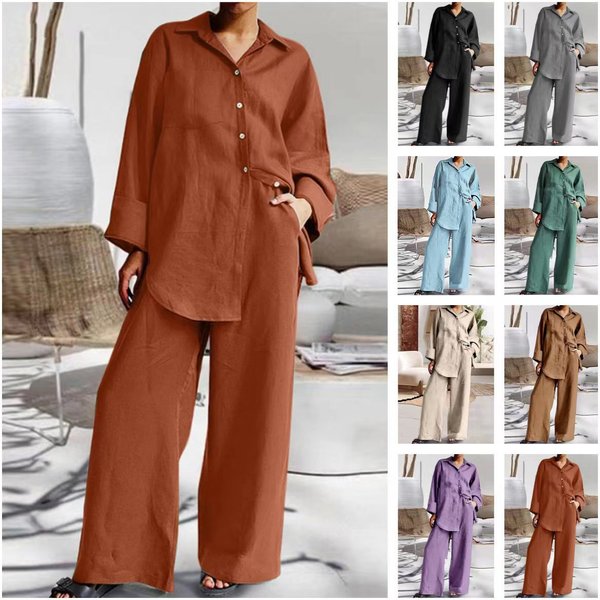 Women's Clothing New Nine Quarter Sleeve Shirt Loose Pants Two Piece Suit-image