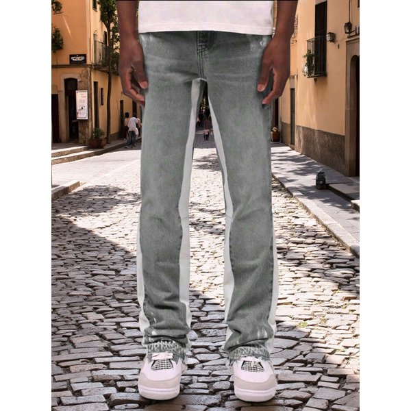Men's Clothing Hot Selling Ink Splatter Ripped Flared Jeans, High Street Distressed Washed Long Pants, Straight Leg.
