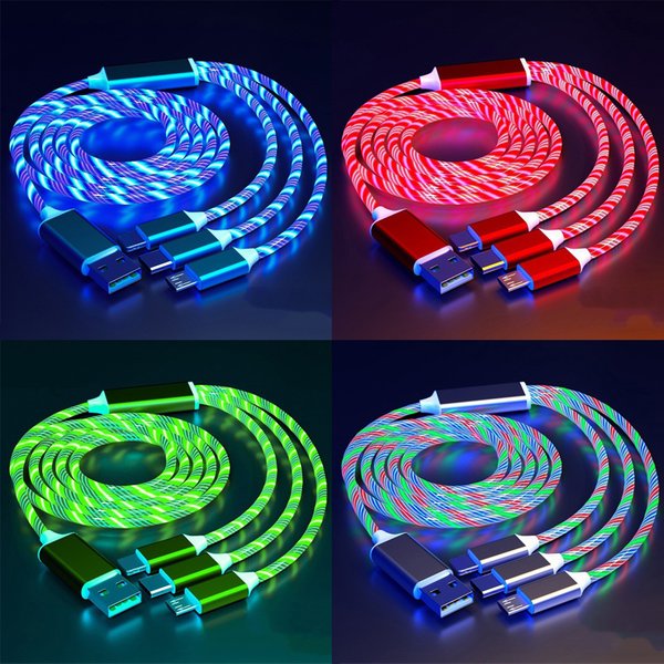 3 In 1 Glowing Led Flowing Streamer Light Fast Charger Usb Cable Luminous Type C Cable-image
