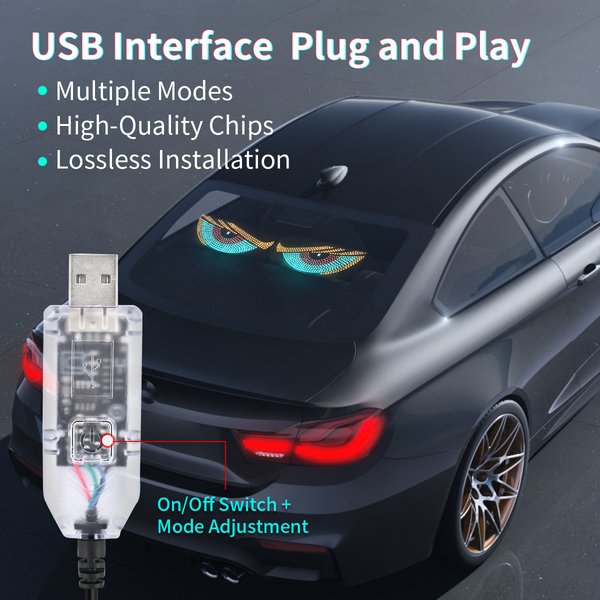 New USB Dynamic Demon Eye Sticker Car LED Display Truck Front And Rear Windshield Decorative Light-image