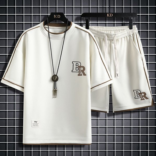 Men's Clothing Summer Short Sleeved T Shirt Suit Men's Summer Five Point Sleeve T Shirt Teenagers Loose Casual Sports A Complete Set Of Clothes-image
