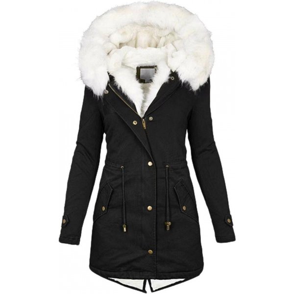 Women's Clothing Winter Coat With Faux Fur Hood, Slim Fit Waist, Warm Mid-Length Jacket For Casual Wear