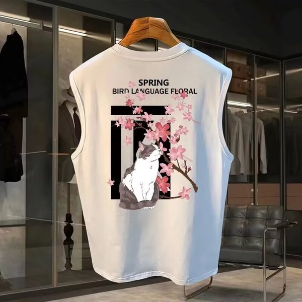 Men's Clothing Sports Vest Loose Outer Wear Sleeveless Casual Wide Shoulder Waistcoat T Shirt-image