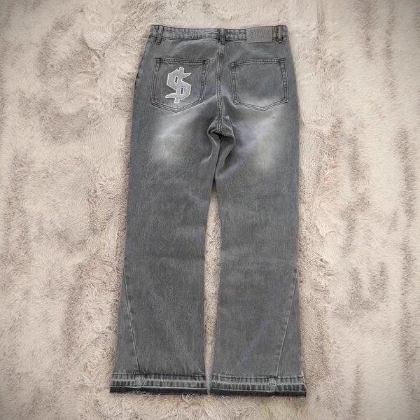 Vintage Washed High-Waisted Jeans – Men’s Retro Straight-Leg Pants | American Streetwear Vibe With Distressed Detailing (Grey, S-XL)