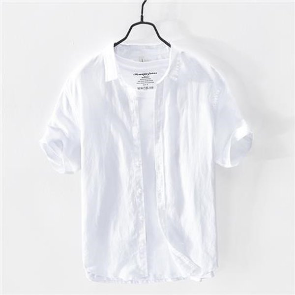 Men's Clothing Summer Thin Shirt Short Sleeved Loose Business Casual Solid Color Half Sleeved Cotton And Linen Shirt