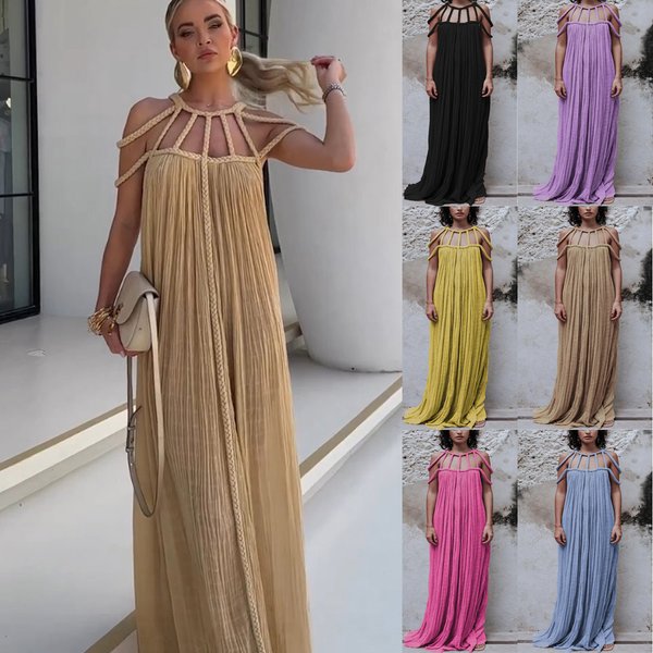 Women's Clothing New Casual Drawstring Multi Color Dress INS Holiday Loose Fashion Dress