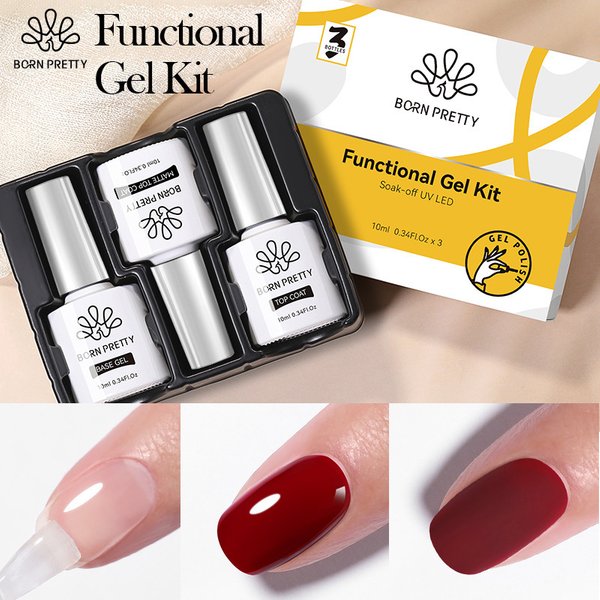 Born Pretty Nail Gel Polish Set - Base Coat + Top Coat + Strengthener | Boxed Functional Gel Kit For Professional Salon & Diy Manicure-image