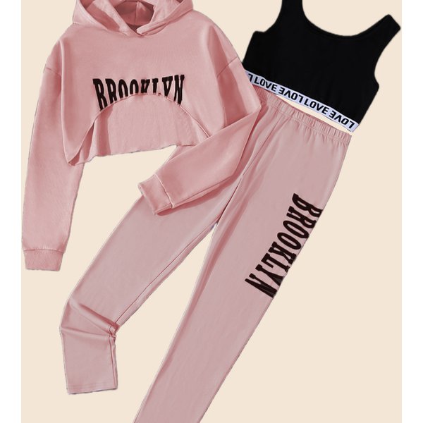 Toddler Girls 3 Piece Set Denim Skirt Hooded Sweatshirt Vest Trendy Letter Print Fall Winter Kids Clothing Sweet Casual Sports Style
