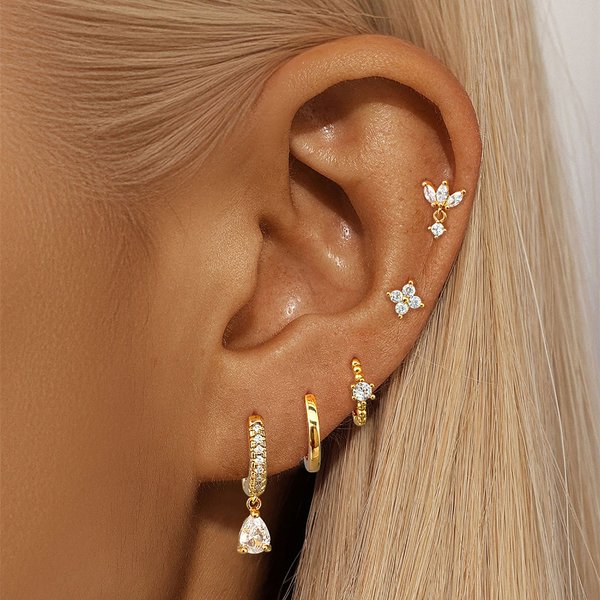 bestseller 5-piece Set Of Zirconia-studded Earrings For Women, Fashionable Layered High-end Earrings,
