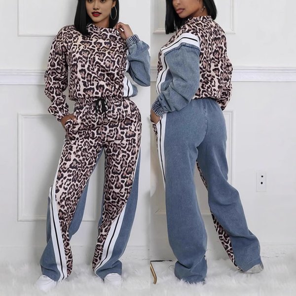 Women's Clothing Spring And Autumn New Street Leopard Print Striped Color Matching Elastic Waist Loose Trousers Suit